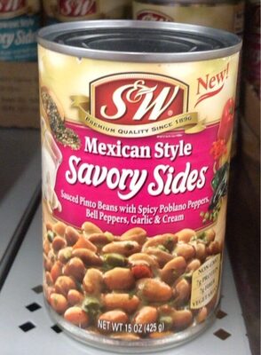 Mexican Style Sauced Pinto Beans With Spicy Poblano Peppers, Bell Peppers, Garlic & Cream Savory Sides, Mexican Style