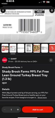 Shady Brook Farms 99% Ground Turkey Breast 1.3 lb. MAP Lidstock Tray