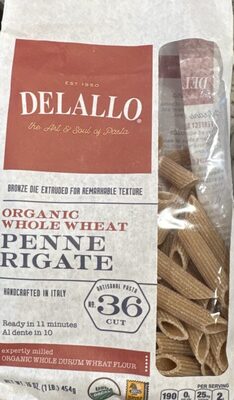 Organic Whole Durum Wheat Flour Pasta, Penne Rigate No. 36