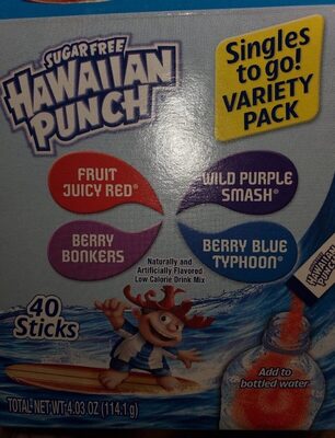 Hawaiian Punch Sugar Free Low Calorie Drink Mix Sticks Variety Pack, 40 Count, 4.03 Oz