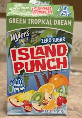 Green Tropical Dream Zero Sugar Island Punch Low Calorie Drink Mix Singles To Go!, Green Tropical Dream