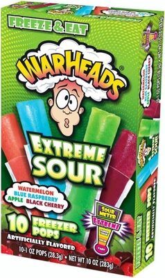 Watermelon, Blue Raspberry, Apple, Black Cherry Extreme Sour Freezer Pops, Watermelon, Blue Raspberry, Apple, Black Cherry