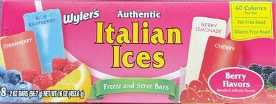 Berry Flavors Authentic Italian Ices Bars, Strawberry, Blue Raspberry, Berry Lemonade, Cherry