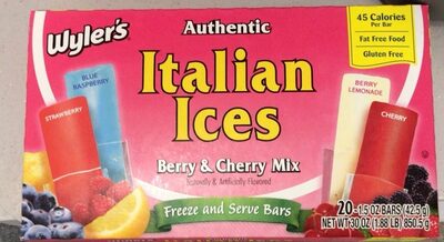 Berry & Cherry Mix Authentic Italian Ices Bars, Strawberry, Blue Raspberry, Berry Lemonade, Cherry