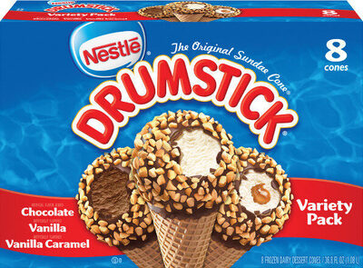 Frozen Dairy Dessert Cones Variety Pack, Chocolate, Vanilla, Vanilla Caramel
