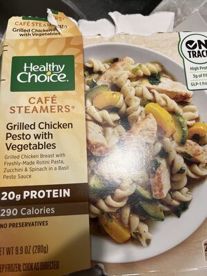Grilled Chicken Pesto With Vegetables Grilled Chicken Breast With Freshly-Made Rotini Pasta, Zucchini & Spinach In A Basil Pesto Sauce Cafe Steamers, Grilled Chicken Pesto With Vegetables
