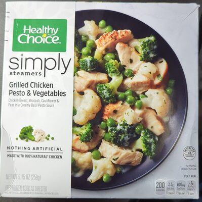 Grilled Chicken Pesto & Vegetables Chicken Breast, Broccoli, Cauliflower & Peas In A Creamy Basil Pesto Sauce Simply Steamers, Grilled Chicken Pesto & Vegetables