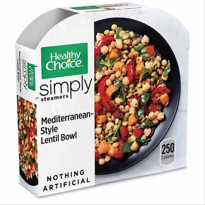 Mediterranean-Style Lentil Bowl And Chickpeas With Red Bell Peppers, Spinach, Tomatoes And Carrots In A Lemon Herb Sauce Simply Steamers, Mediterranean-Style Lentil