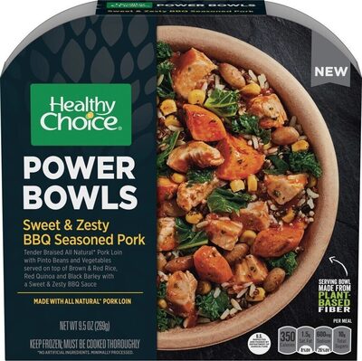 Sweet & Zesty BBQ Seasoned Pork Tender Braised Pork Loin With Pinto Beans And Vegetables Served On Top Of Brown & Red Rice, Red Quinoa And Black Barley With A Sweet & Zesty BBQ Sauce Power Bowls, Sweet & Zesty BBQ Seasoned Pork