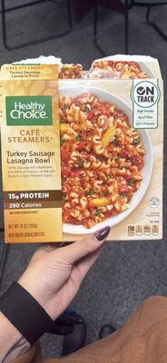Turkey Sausage Lasagna Bowl With Vegetables, And Blend Of Cheeses, Served With Pasta In A Zesty Marinara Sauce Cafe Steamers, Turkey Sausage Lasagna