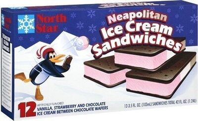 Neapolitan Vanilla, Strawberry And Chocolate Flavored Ice Cream Between Chocolate Wafers Sandwiches, Neapolitan