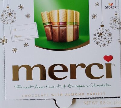 Finest Assortment Of European Chocolates, White Almond Crisp, Almond Honey Crunch, Hazelnut Almond, Dark Almond Cream