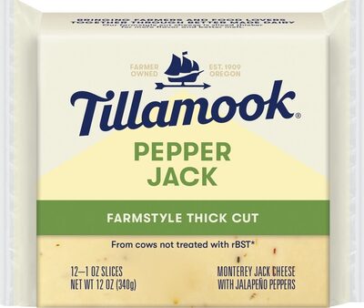 Pepper Jack Farmstyle Thick Cut Monterey Jack Cheese With Jalpeno Peppers, Pepper Jack
