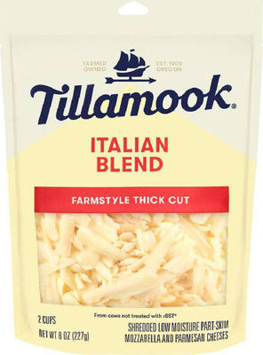 Italian Blend Farmstyle Thick Cut Shredded Low Moisture Part-Skim Mozzarella And Parmesan Cheeses, Italian Blend