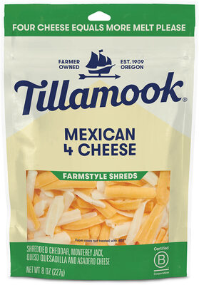 Mexican 4 Cheese Farmstyle Thick Cut Shredded Cheddar, Monterey Jack, Queso Quesadilla And Asadero Cheeses, Mexican 4 Cheese