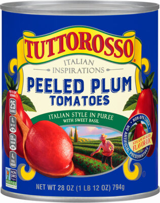 Peeled Plum Tomatoes Italian Style In Puree With Sweet Basil, Sweet Basil