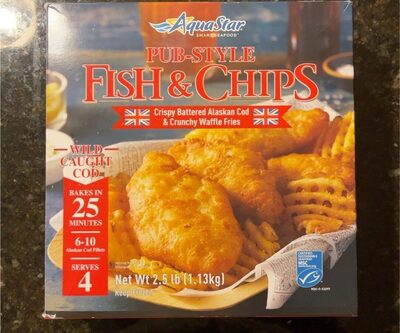 Pub-Style Crispy Battered Alaskan Cod & Crunchy Waffle Fries Fish & Chips, Pub-Style Crispy Battered