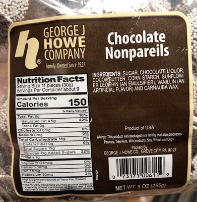 George J Howe Company Chocolate Nonpareils, 9 Oz