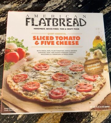 Quint-Essential Sliced Tomato & Five Cheese With Fresh, Ripe, Plum Tomatoes, Maple Smoked Cheddar, Sage, And Asiago Vermont Cheeses, Mozzarella, Parmesan, & Fresh Herbs Handmade, Wood-Fired, Thin & Crispy Pizza, Quint-Essential Sliced Tomato & Five Cheese