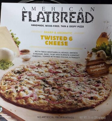 Twisted 6 Cheese Fresh Mozzarella, Asiago, Smoked Cheddar, Sage Cheese, Tilsit Cheese & Vt Mozzarella Topped With Red Onion Handmade Thin & Crispy Pizza, Twisted 6 Cheese