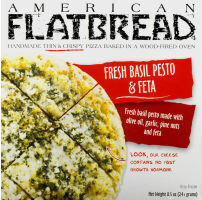 Tangy Basil Pesto & Feta With Pesto Made From Fresh Basil, Olive Oil, Garlic, Sunflower Seeds, And Parmesan, Topped With Feta, Garlic Oil, & Fresh Herbs Handmade, Wood-Fired, Thin & Crispy Pizza, Tangy Basil Pesto & Feta