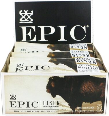 EPIC Grass Fed Bison Uncured Bacon + Cranberry Bars 12 Count