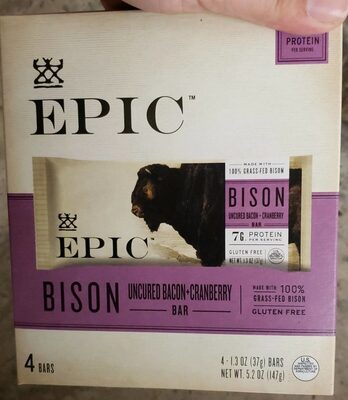 EPIC Grass Fed Bison Uncured Bacon + Cranberry Bars 4 Count