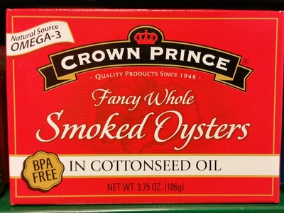 Fancy Whole Smoked Oysters In Cottonseed Oil, Cottonseed Oil
