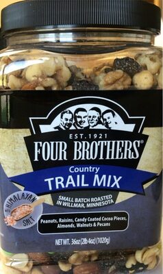 Peanuts, Raisins, Candy Coated Cocoa Pieces, Almonds, Walnuts & Pecans Country Trail Mix, Peanuts, Raisins, Candy Coated Cocoa Pieces, Almonds, Walnuts & Pecans