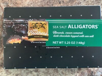 Alligators Almonds, Cream Caramel, Dark Chocoalte Topped With Sea Salt Premium Chocolates, Alligators Almonds, Cream Caramel, Dark Cholcate, Sea Salt