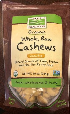 Unsalted Organic Whole, Raw Cashews, Unsalted