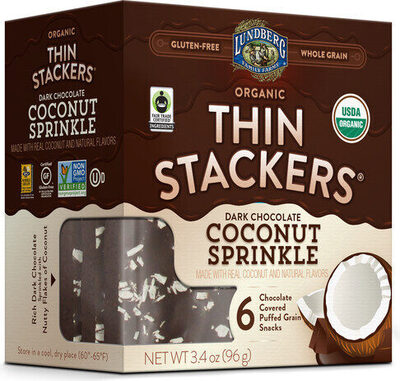 Dark Chocolate Coconut Sprinkle Organic Chocolate Covered Puffed Grain Snacks, Dark Chocolate Coconut Sprinkle