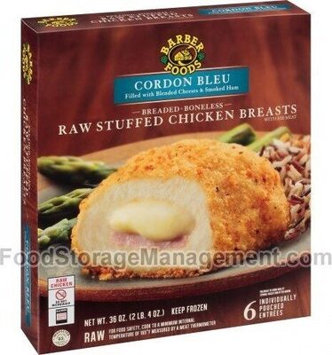 Cordon Bleu Filled With Blended Cheeses & Smoked Ham Breaded Boneless Raw Stuffed Chicken Breasts With Rib Meat, Cordon Bleu