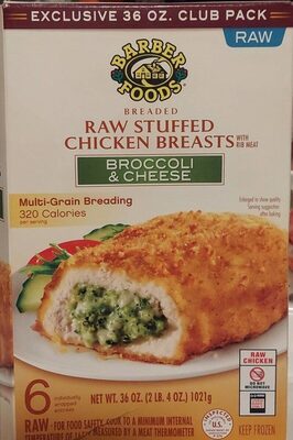 Broccoli & Cheese Breaded Raw Stuffed Chicken Breasts With Rib Meat, Broccoli & Cheese