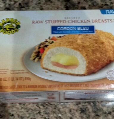 Cordon Bleu Breaded Raw Stuffed Chicken Breasts With Rib Meat Filled With Blended Cheeses & Cooked Ham, Cordon Bleu