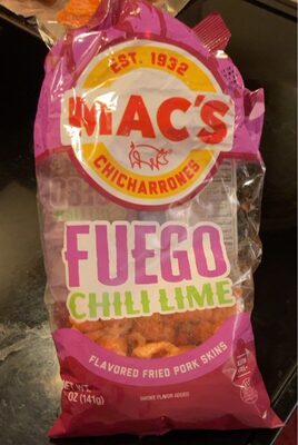 Fuego Chili Lime Flavored Chicharrones Fried Pork Skins, Fuego Chili Lime