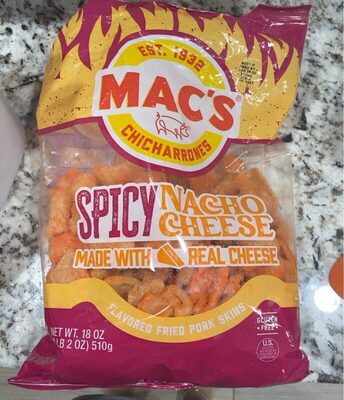 Spicy Nacho Cheese Flavored Chicharrones Fried Pork Skins, Spicy Nacho Cheese
