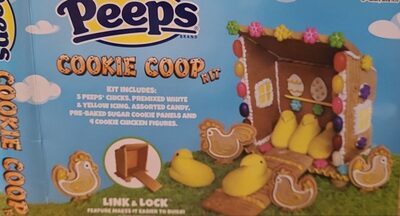 Cookie Coop Kit - 5 Peeps Chicks, Pre-Mixed White & Yellow Icing, Assorted Candy, Pre-Baked Sugar Cookie Panels And 4 Cookie Chicken Figures, Cookie Coop