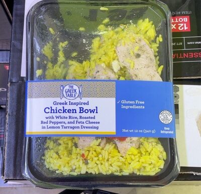 Greek Chicken Bowl With Yellow Rice, Organic Chicken Breast In Lemon Tarragon Dressing, & Feta Cheese, Greek Chicken Bowl