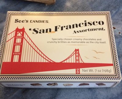 San Francisco Assortment Milk California Brittle, Dark Almonds, Cashew Brittle, Milk Chocolate Butter, Milk Molasses Chip, San Francisco Assortment