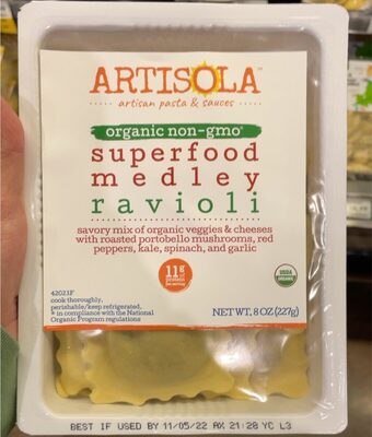 Superfood Medley Ravioli Savory Mix Of Organic Veggies & Cheeses With Roasted Portobello Mushrooms, Red Peppers, Kale, Spinach, And Garlic, Superfood Medley