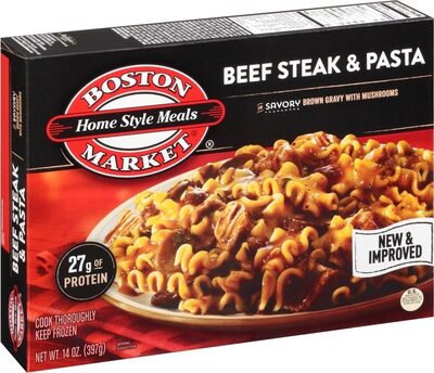 Beef Steak & Pasta With Mafalda Pasta And Mushrooms Smothered In A Savory Brown Gravy, Beef Steak & Pasta
