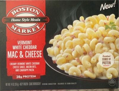 Vermont White Cheddar Mac&Cheese Creamy Vermont White Cheddar Cheese Sauce, Bacon Bits, And Cavatappi Pasta, Vermont White Cheddar Mac & Cheese