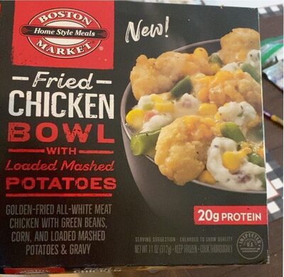 Fried Chicken With Loaded Mashed Potatoes Bowl With Green Beans, Corn, And Loaded Mashed Potatoes & Gravy, Fried Chicken With Loaded Mashed
