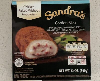 Cordon Bleu Raw Breaded Stuffed Chicken Breasts With Rib Meat Filled With Uncured Ham & Cheese, Cordon Bleu