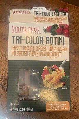 Enriched Tomato And Spinach Macaroni Product, Tri-Color Rotini