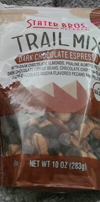 Dark Chocolate Espresso With Dark Chocolate Almonds, Praline Almond Pieces, Dark Chocolate Coffee Beans, Chocolate Chips, Hazelnuts, Dark Chocolate Mocha Flavored Pecans And Pecans Trail Mix, Dark Chocolate Espresso