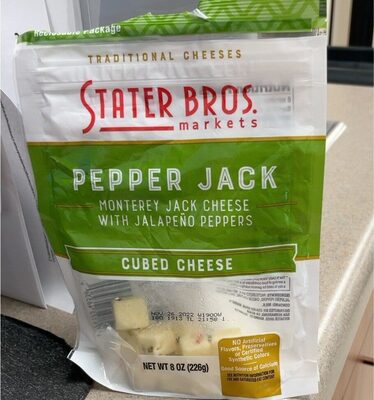 Pepper Jack Monterey Jack Cubed Cheese With Jalapeno Peppers, Pepper Jack