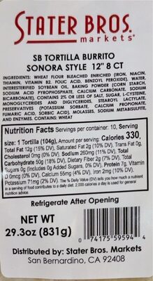 Sonora Style 12" Tortilla Burrito, Sonora Style
