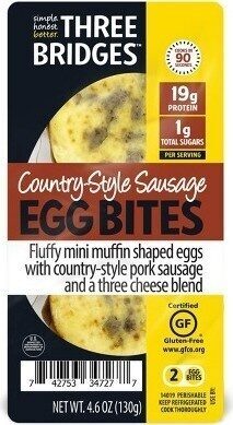 Fluffy Mini Muffin Shaped Eggs With Country-Style Pork Sausage And A Three Cheese Blend Bites, Country-Style Sausage